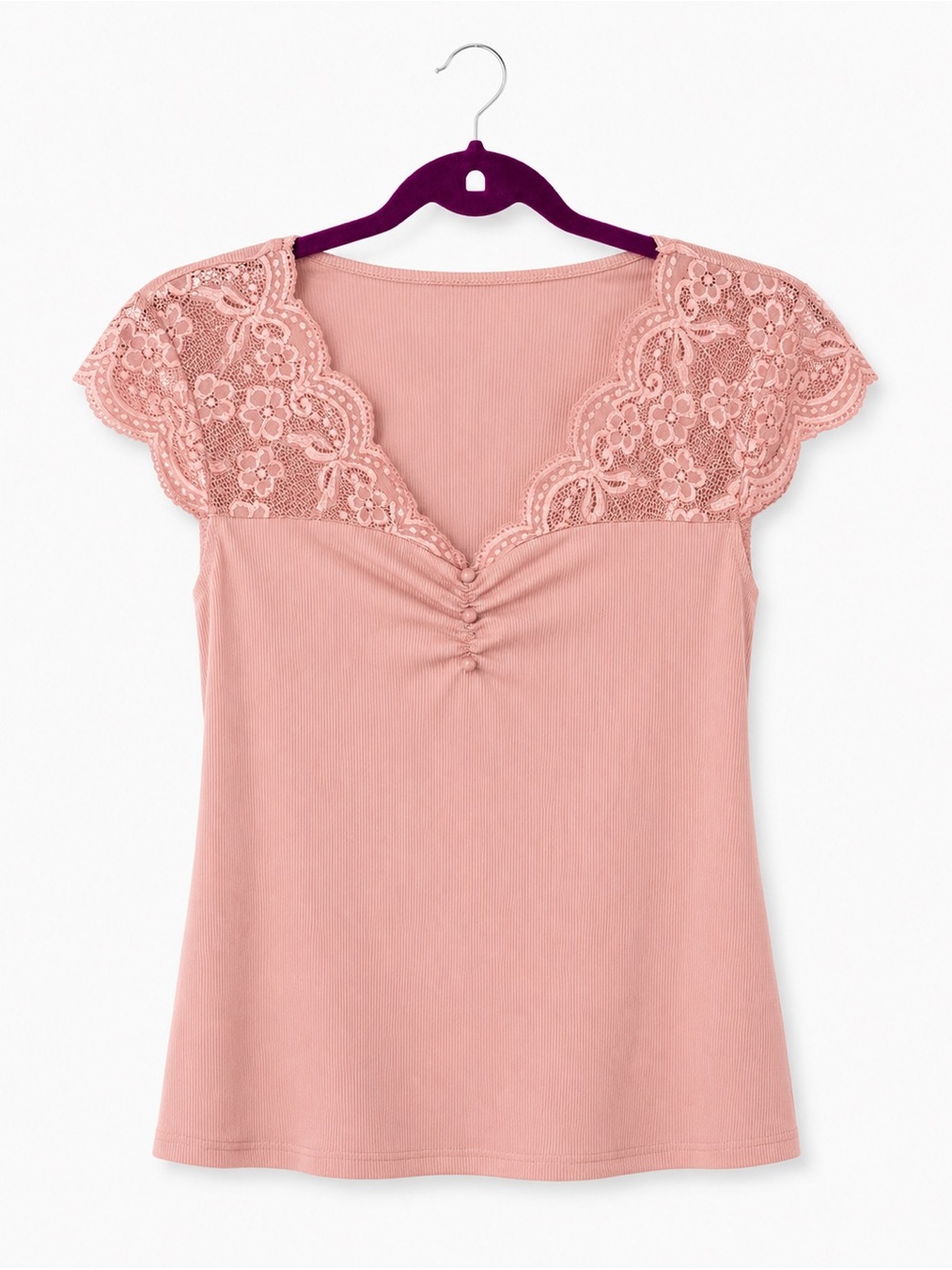 Lace Trim Pink Women's Blouse